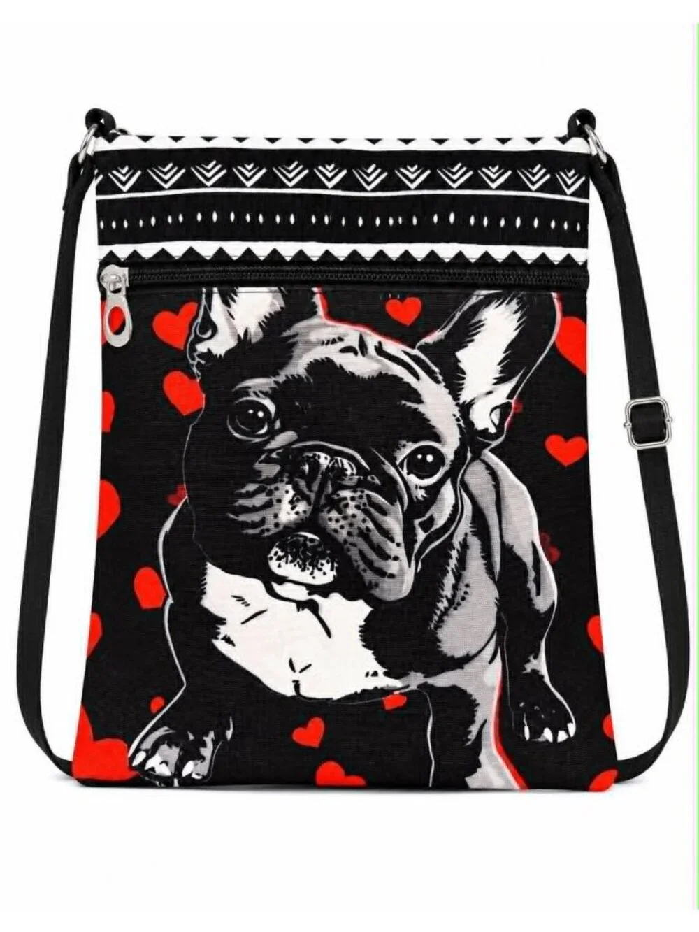 French Bulldog Crossbody Bag with Adjustable Black Strap